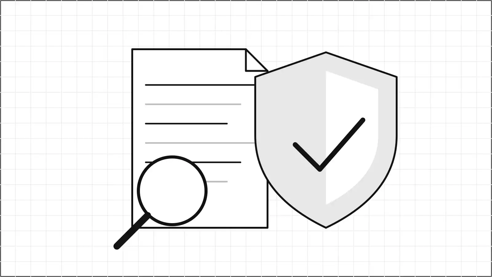 Illustration d'un document, d'une loupe et d'un bouclier de contrôle